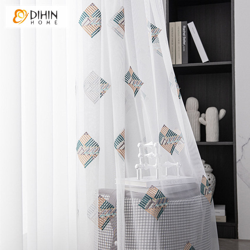 DIHIN HOME Modern Abstract Geometric Sheer Curtain, Grommet Window Curtain for Living Room ,52x63-inch,1 Panel Roman Shades Curtains Window Blinds custom curtains blackout curtains curtains for living room sheer curtains curtain fabric linen curtains kitchen curtains velvet curtains pinch pleat curtains bay window curtains outdoor curtains pleated curtains floral curtains dining room curtains kitchen valances drapes for bedroom patio curtains nursery curtains grommet curtains