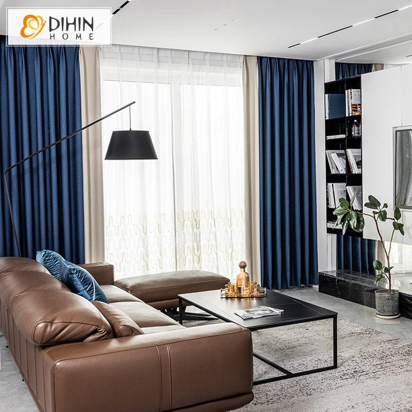 DIHIN HOME Modern Beige and Blue Cotton Linen Blackout Stitching Curtains,Grommet Window Curtain for Living Room ,52x63-inch,1 Panel Roman Shades Curtains Window Blinds custom curtains blackout curtains curtains for living room sheer curtains curtain fabric linen curtains kitchen curtains velvet curtains pinch pleat curtains bay window curtains outdoor curtains pleated curtains floral curtains dining room curtains kitchen valances drapes for bedroom patio curtains nursery curtains grommet curtains