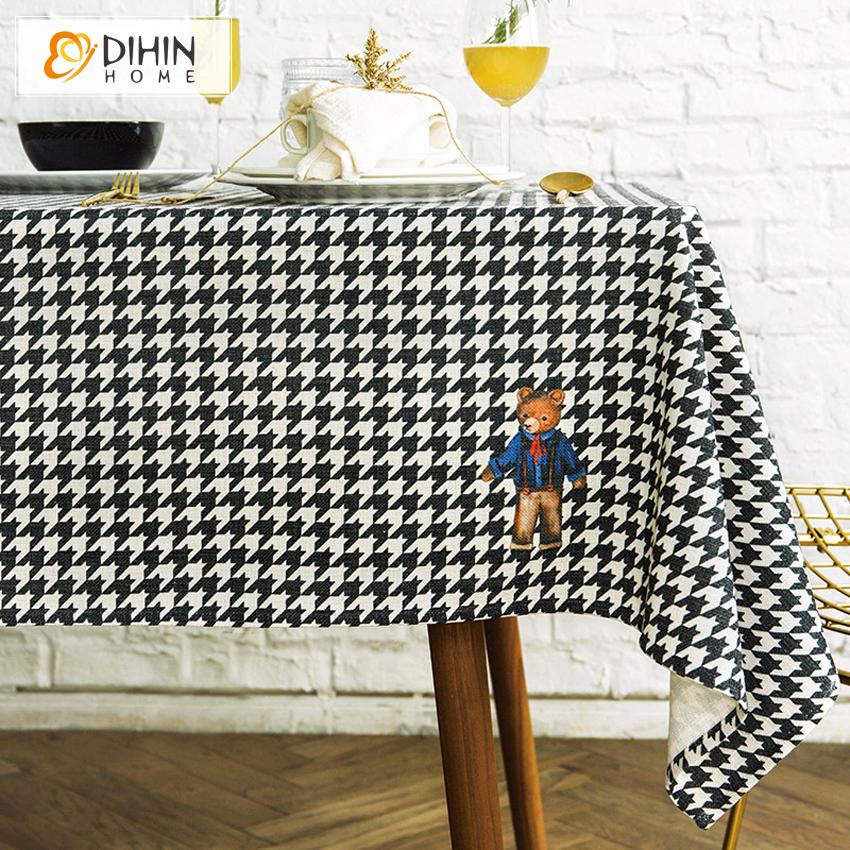 DIHIN HOME Modern Black Houndstooth Printed Tablecloth For Rectangle Tables,Custom Washed Linen Tablecloth,Handmade Rectangle Table Cover Roman Shades Curtains Window Blinds custom curtains blackout curtains curtains for living room sheer curtains curtain fabric linen curtains kitchen curtains velvet curtains pinch pleat curtains bay window curtains outdoor curtains pleated curtains floral curtains dining room curtains kitchen valances drapes for bedroom patio curtains nursery curtains grommet curtains