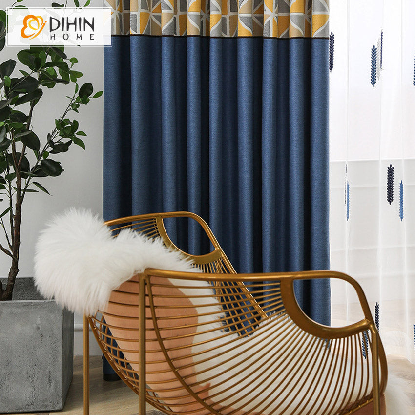DIHIN HOME Modern Blue and Grey Embroidered Curtains,Grommet Window Curtain for Living Room,52x63-inch,1 Panel Roman Shades Curtains Window Blinds custom curtains blackout curtains curtains for living room sheer curtains curtain fabric linen curtains kitchen curtains velvet curtains pinch pleat curtains bay window curtains outdoor curtains pleated curtains floral curtains dining room curtains kitchen valances drapes for bedroom patio curtains nursery curtains grommet curtains