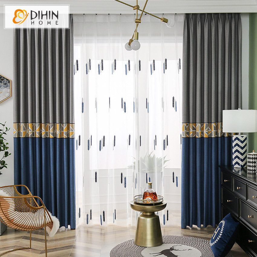 DIHIN HOME Modern Blue and Grey Embroidered Curtains,Grommet Window Curtain for Living Room,52x63-inch,1 Panel Roman Shades Curtains Window Blinds custom curtains blackout curtains curtains for living room sheer curtains curtain fabric linen curtains kitchen curtains velvet curtains pinch pleat curtains bay window curtains outdoor curtains pleated curtains floral curtains dining room curtains kitchen valances drapes for bedroom patio curtains nursery curtains grommet curtains