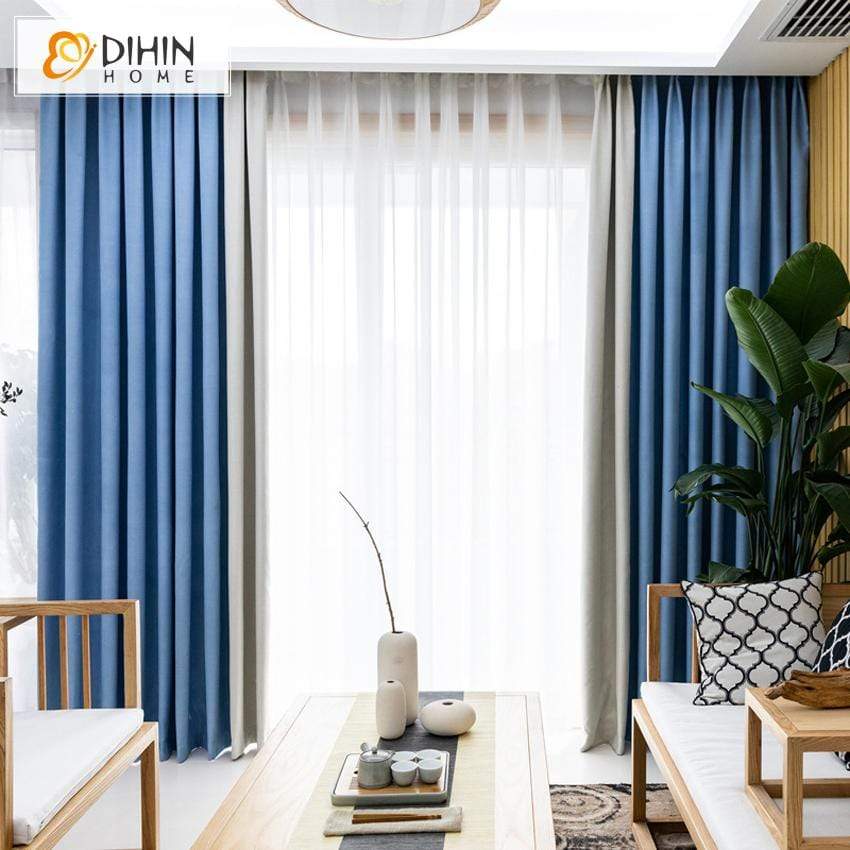 DIHIN HOME Modern Blue and Light Grey Spliced Curtains，Blackout Grommet Window Curtain for Living Room ,52x63-inch,1 Panel Roman Shades Curtains Window Blinds custom curtains blackout curtains curtains for living room sheer curtains curtain fabric linen curtains kitchen curtains velvet curtains pinch pleat curtains bay window curtains outdoor curtains pleated curtains floral curtains dining room curtains kitchen valances drapes for bedroom patio curtains nursery curtains grommet curtains