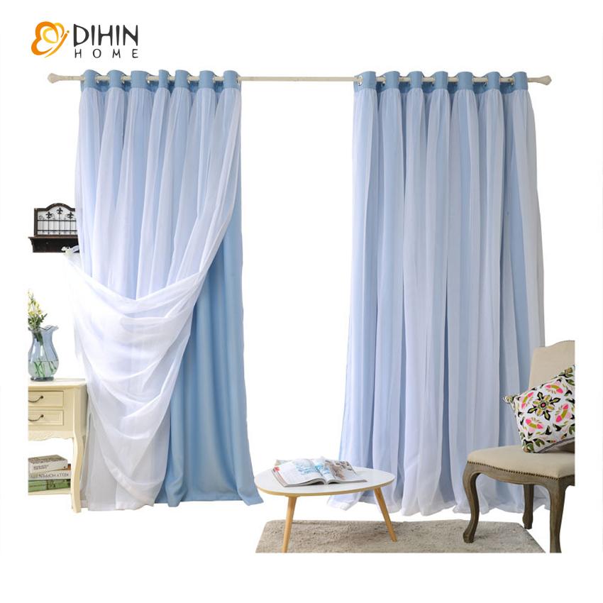 DIHIN HOME Modern Blue Color Customized Curtains With White Sheer Curtain Totgether,Blackout Grommet Window Curtain for Living Room ,52x63-inch,1 Panel Roman Shades Window Curtains Curtains Window Blinds Curtains Drapes linen drapery curtains and drapes windows drapes custom curtains blackout curtains curtains for living room window shades sheer curtains curtain fabric window treatments custom drapery