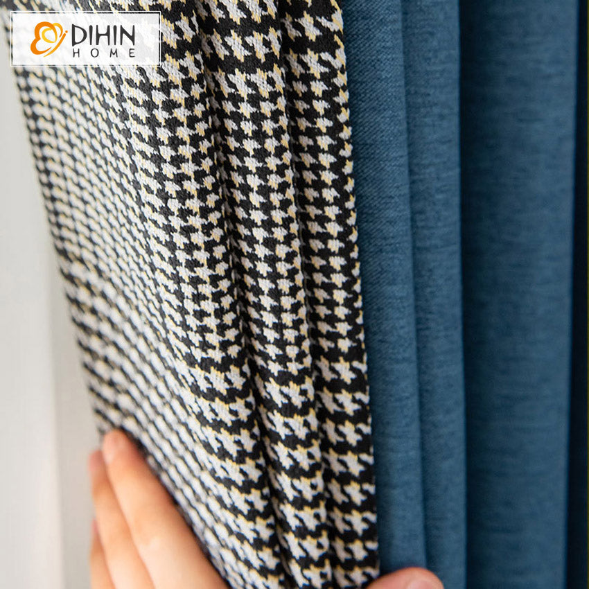 DIHIN HOME Modern Blue Color Houndstooth Stitching Curtain,Blackout Grommet Window Curtain for Living Room ,52x63-inch,1 Panel Roman Shades Curtains Window Blinds custom curtains blackout curtains curtains for living room sheer curtains curtain fabric linen curtains kitchen curtains velvet curtains pinch pleat curtains bay window curtains outdoor curtains pleated curtains floral curtains dining room curtains kitchen valances drapes for bedroom patio curtains nursery curtains grommet curtains