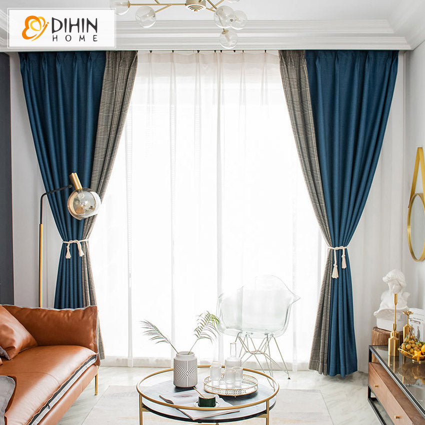 DIHIN HOME Modern Blue Color Houndstooth Stitching Curtain,Blackout Grommet Window Curtain for Living Room ,52x63-inch,1 Panel Roman Shades Curtains Window Blinds custom curtains blackout curtains curtains for living room sheer curtains curtain fabric linen curtains kitchen curtains velvet curtains pinch pleat curtains bay window curtains outdoor curtains pleated curtains floral curtains dining room curtains kitchen valances drapes for bedroom patio curtains nursery curtains grommet curtains