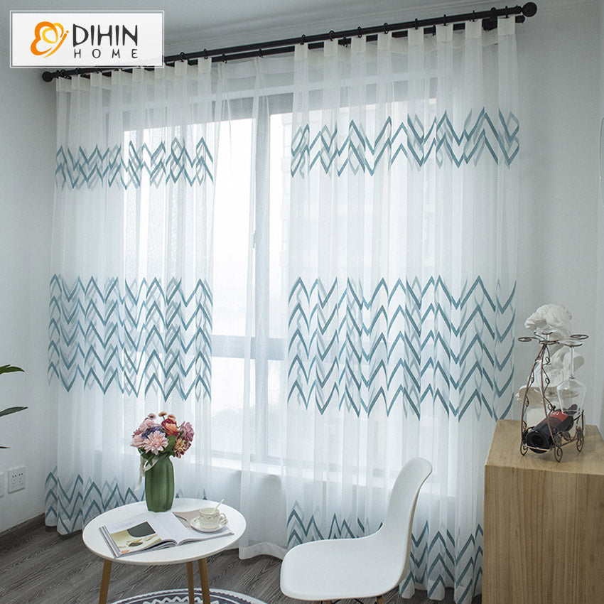 DIHIN HOME Modern Blue Color Striped,Grommet Window Sheer Curtain for Living Room ,52x63-inch,1 Panel Roman Shades Curtains Window Blinds custom curtains blackout curtains curtains for living room sheer curtains curtain fabric linen curtains kitchen curtains velvet curtains pinch pleat curtains bay window curtains outdoor curtains pleated curtains floral curtains dining room curtains kitchen valances drapes for bedroom patio curtains nursery curtains grommet curtains