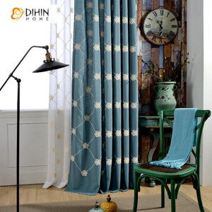 DIHIN HOME Modern Blue Embroidered Customized Curtains,Blackout Grommet Window Curtain for Living Room ,52x63-inch,1 Panel Roman Shades Curtains Window Blinds custom curtains blackout curtains curtains for living room sheer curtains curtain fabric linen curtains kitchen curtains velvet curtains pinch pleat curtains bay window curtains outdoor curtains pleated curtains floral curtains dining room curtains kitchen valances drapes for bedroom patio curtains nursery curtains grommet curtains