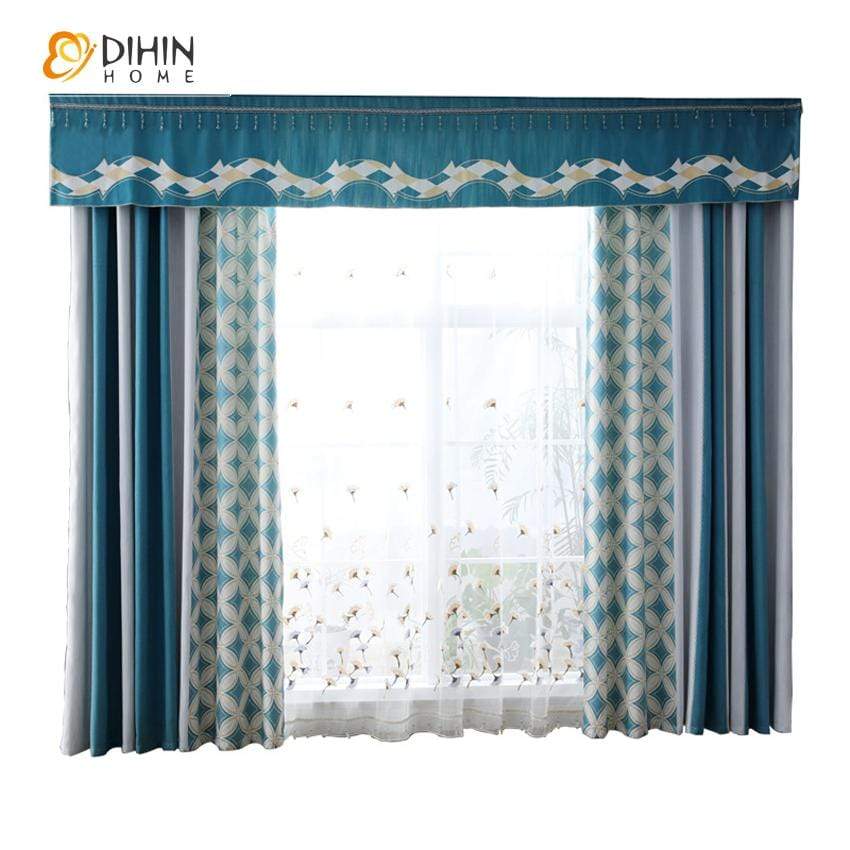 DIHIN HOME Modern Blue Geometric Spilced Curtain With Valance ,Blackout Curtains Grommet Window Curtain for Living Room ,52x84-inch,1 Panel Roman Shades Curtains Window Blinds custom curtains blackout curtains curtains for living room sheer curtains curtain fabric linen curtains kitchen curtains velvet curtains pinch pleat curtains bay window curtains outdoor curtains pleated curtains floral curtains dining room curtains kitchen valances drapes for bedroom patio curtains nursery curtains grommet curtains
