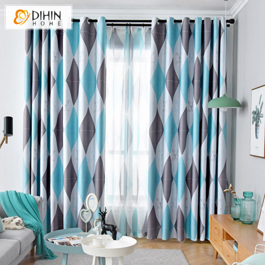 DIHIN HOME Modern Blue Geometry Printed,Blackout Curtains Grommet Window Curtain for Living Room ,52x63-inch,1 Panel Roman Shades Curtains Window Blinds custom curtains blackout curtains curtains for living room sheer curtains curtain fabric linen curtains kitchen curtains velvet curtains pinch pleat curtains bay window curtains outdoor curtains pleated curtains floral curtains dining room curtains kitchen valances drapes for bedroom patio curtains nursery curtains grommet curtains