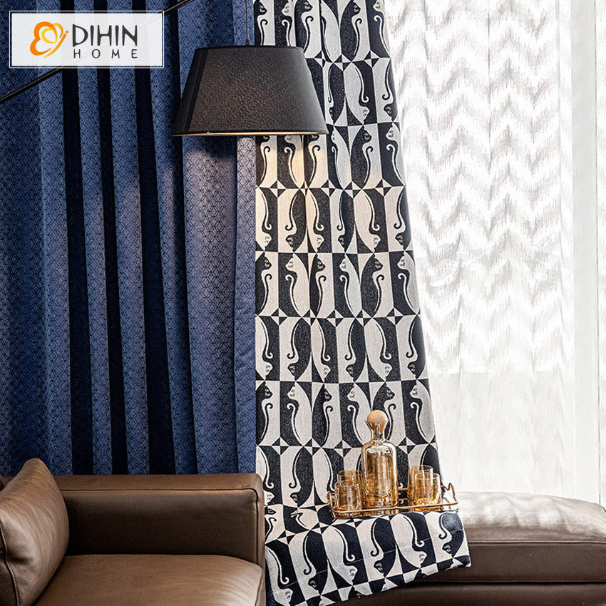 DIHIN HOME Modern Blue Jacquard Stitching Curtains,Grommet Window Curtain for Living Room ,52x63-inch,1 Panel Roman Shades Curtains Window Blinds custom curtains blackout curtains curtains for living room sheer curtains curtain fabric linen curtains kitchen curtains velvet curtains pinch pleat curtains bay window curtains outdoor curtains pleated curtains floral curtains dining room curtains kitchen valances drapes for bedroom patio curtains nursery curtains grommet curtains