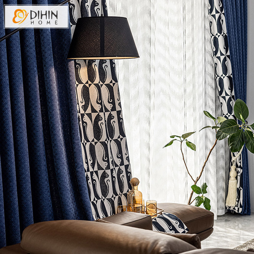 DIHIN HOME Modern Blue Jacquard Stitching Curtains,Grommet Window Curtain for Living Room ,52x63-inch,1 Panel Roman Shades Curtains Window Blinds custom curtains blackout curtains curtains for living room sheer curtains curtain fabric linen curtains kitchen curtains velvet curtains pinch pleat curtains bay window curtains outdoor curtains pleated curtains floral curtains dining room curtains kitchen valances drapes for bedroom patio curtains nursery curtains grommet curtains