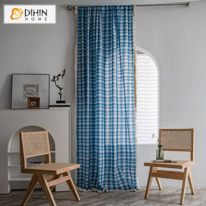 DIHIN HOME Modern Blue Small Plaid,Blackout Grommet Window Curtain for Living Room ,52x63-inch,1 Panel Roman Shades Curtains Window Blinds custom curtains blackout curtains curtains for living room sheer curtains curtain fabric linen curtains kitchen curtains velvet curtains pinch pleat curtains bay window curtains outdoor curtains pleated curtains floral curtains dining room curtains kitchen valances drapes for bedroom patio curtains nursery curtains grommet curtains