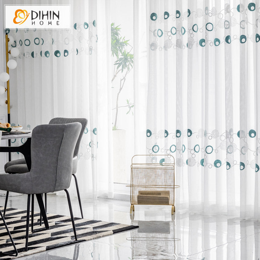 DIHIN HOME Modern Cirlces Embroidered,Grommet Window Sheer Curtain for Living Room ,52x63-inch,1 Panel Roman Shades Curtains Window Blinds custom curtains blackout curtains curtains for living room sheer curtains curtain fabric linen curtains kitchen curtains velvet curtains pinch pleat curtains bay window curtains outdoor curtains pleated curtains floral curtains dining room curtains kitchen valances drapes for bedroom patio curtains nursery curtains grommet curtains
