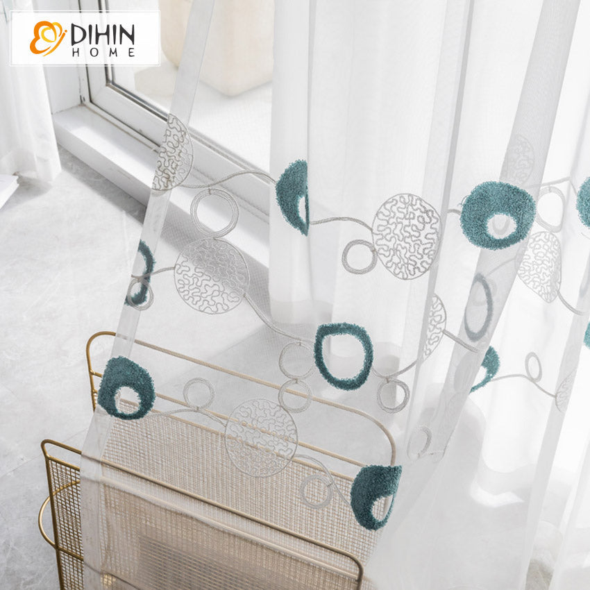 DIHIN HOME Modern Cirlces Embroidered,Grommet Window Sheer Curtain for Living Room ,52x63-inch,1 Panel Roman Shades Curtains Window Blinds custom curtains blackout curtains curtains for living room sheer curtains curtain fabric linen curtains kitchen curtains velvet curtains pinch pleat curtains bay window curtains outdoor curtains pleated curtains floral curtains dining room curtains kitchen valances drapes for bedroom patio curtains nursery curtains grommet curtains