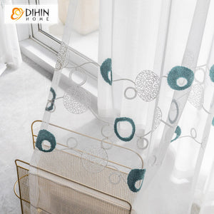 DIHIN HOME Modern Cirlces Embroidered,Grommet Window Sheer Curtain for Living Room ,52x63-inch,1 Panel Roman Shades Curtains Window Blinds custom curtains blackout curtains curtains for living room sheer curtains curtain fabric linen curtains kitchen curtains velvet curtains pinch pleat curtains bay window curtains outdoor curtains pleated curtains floral curtains dining room curtains kitchen valances drapes for bedroom patio curtains nursery curtains grommet curtains