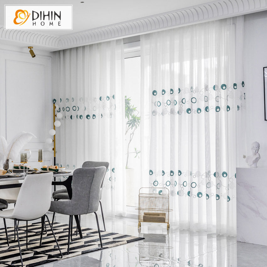 DIHIN HOME Modern Cirlces Embroidered,Grommet Window Sheer Curtain for Living Room ,52x63-inch,1 Panel Roman Shades Curtains Window Blinds custom curtains blackout curtains curtains for living room sheer curtains curtain fabric linen curtains kitchen curtains velvet curtains pinch pleat curtains bay window curtains outdoor curtains pleated curtains floral curtains dining room curtains kitchen valances drapes for bedroom patio curtains nursery curtains grommet curtains