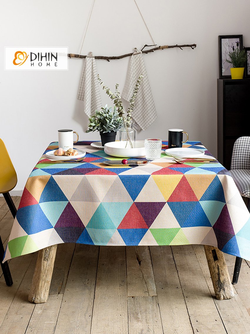 DIHIN HOME Modern Colorful Triangle Printed Tablecloth For Rectangle Tables,Custom Washed Linen Tablecloth,Handmade Rectangle Table Cover Roman Shades Curtains Window Blinds custom curtains blackout curtains curtains for living room sheer curtains curtain fabric linen curtains kitchen curtains velvet curtains pinch pleat curtains bay window curtains outdoor curtains pleated curtains floral curtains dining room curtains kitchen valances drapes for bedroom patio curtains nursery curtains grommet curtains