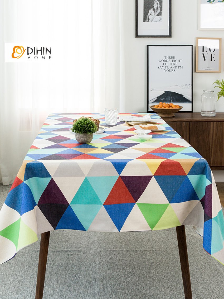 DIHIN HOME Modern Colorful Triangle Printed Tablecloth For Rectangle Tables,Custom Washed Linen Tablecloth,Handmade Rectangle Table Cover Roman Shades Curtains Window Blinds custom curtains blackout curtains curtains for living room sheer curtains curtain fabric linen curtains kitchen curtains velvet curtains pinch pleat curtains bay window curtains outdoor curtains pleated curtains floral curtains dining room curtains kitchen valances drapes for bedroom patio curtains nursery curtains grommet curtains
