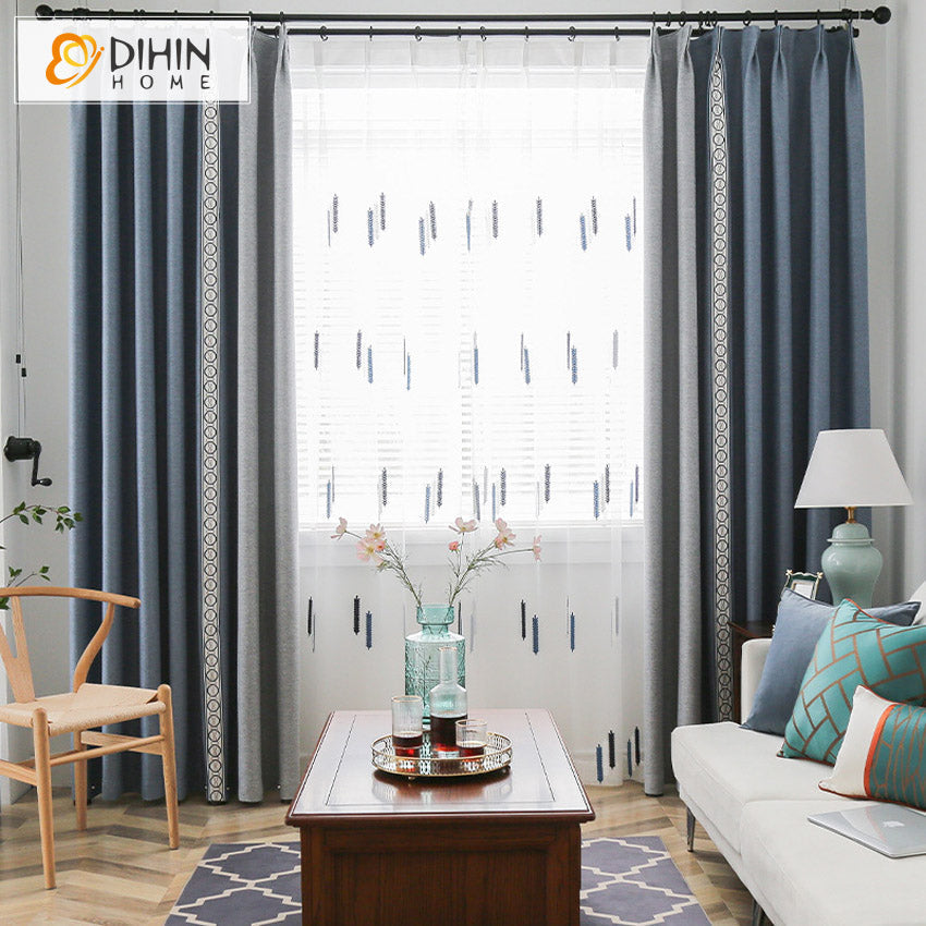 DIHIN HOME Modern Cotton Linen Blue and Grey Stitching Curtains With Lace,Grommet Window Curtain for Living Room,52x63-inch,1 Panel Roman Shades Curtains Window Blinds custom curtains blackout curtains curtains for living room sheer curtains curtain fabric linen curtains kitchen curtains velvet curtains pinch pleat curtains bay window curtains outdoor curtains pleated curtains floral curtains dining room curtains kitchen valances drapes for bedroom patio curtains nursery curtains grommet curtains