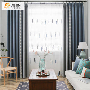 DIHIN HOME Modern Cotton Linen Blue and Grey Stitching Curtains With Lace,Grommet Window Curtain for Living Room,52x63-inch,1 Panel Roman Shades Curtains Window Blinds custom curtains blackout curtains curtains for living room sheer curtains curtain fabric linen curtains kitchen curtains velvet curtains pinch pleat curtains bay window curtains outdoor curtains pleated curtains floral curtains dining room curtains kitchen valances drapes for bedroom patio curtains nursery curtains grommet curtains