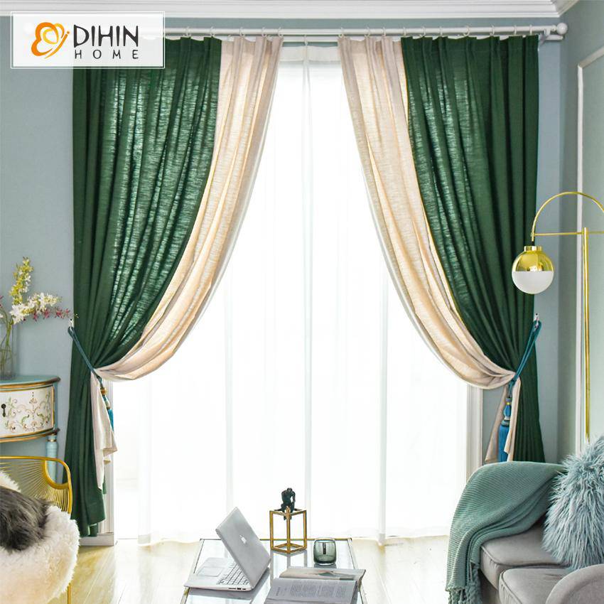 DIHIN HOME Modern Cotton Linen Green and Beige Color,Blackout Grommet Window Curtain for Living Room ,52x63-inch,1 Panel Roman Shades Curtains Window Blinds custom curtains blackout curtains curtains for living room sheer curtains curtain fabric linen curtains kitchen curtains velvet curtains pinch pleat curtains bay window curtains outdoor curtains pleated curtains floral curtains dining room curtains kitchen valances drapes for bedroom patio curtains nursery curtains grommet curtains