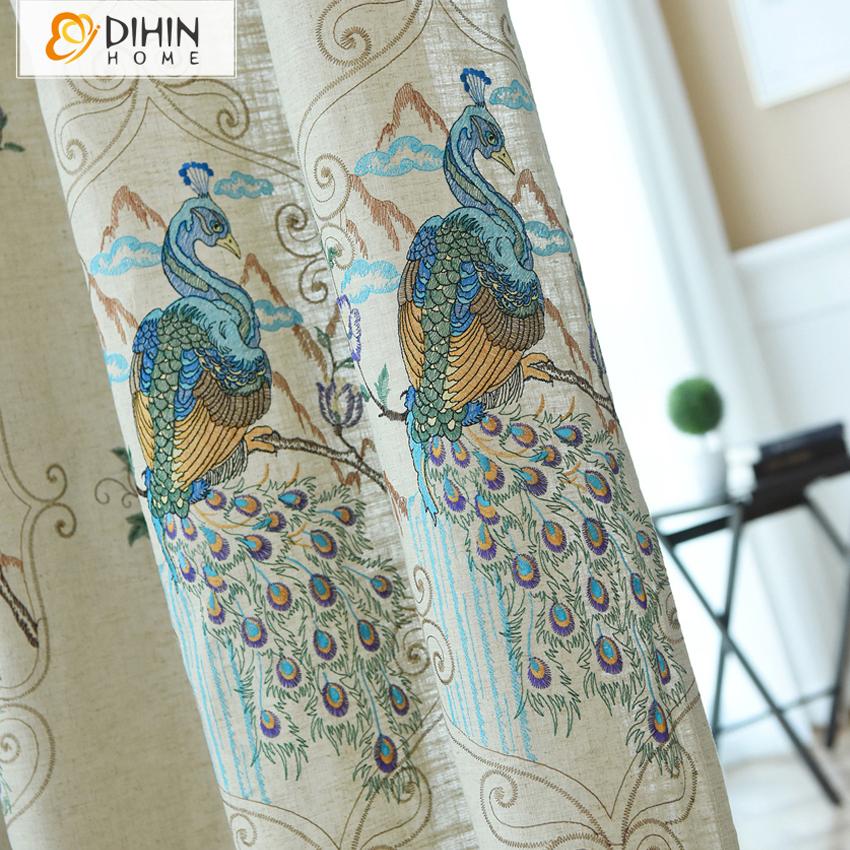 DIHIN HOME Modern Cotton Linen Peacock Embroidered Blackout Curtains ,Blackout Grommet Window Curtain for Living Room ,52x63-inch,1 Panel Roman Shades Curtains Window Blinds custom curtains blackout curtains curtains for living room sheer curtains curtain fabric linen curtains kitchen curtains velvet curtains pinch pleat curtains bay window curtains outdoor curtains pleated curtains floral curtains dining room curtains kitchen valances drapes for bedroom patio curtains nursery curtains grommet curtains