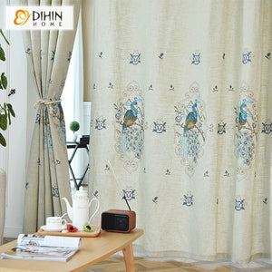 DIHIN HOME Modern Cotton Linen Peacock Embroidered Blackout Curtains ,Blackout Grommet Window Curtain for Living Room ,52x63-inch,1 Panel Roman Shades Curtains Window Blinds custom curtains blackout curtains curtains for living room sheer curtains curtain fabric linen curtains kitchen curtains velvet curtains pinch pleat curtains bay window curtains outdoor curtains pleated curtains floral curtains dining room curtains kitchen valances drapes for bedroom patio curtains nursery curtains grommet curtains