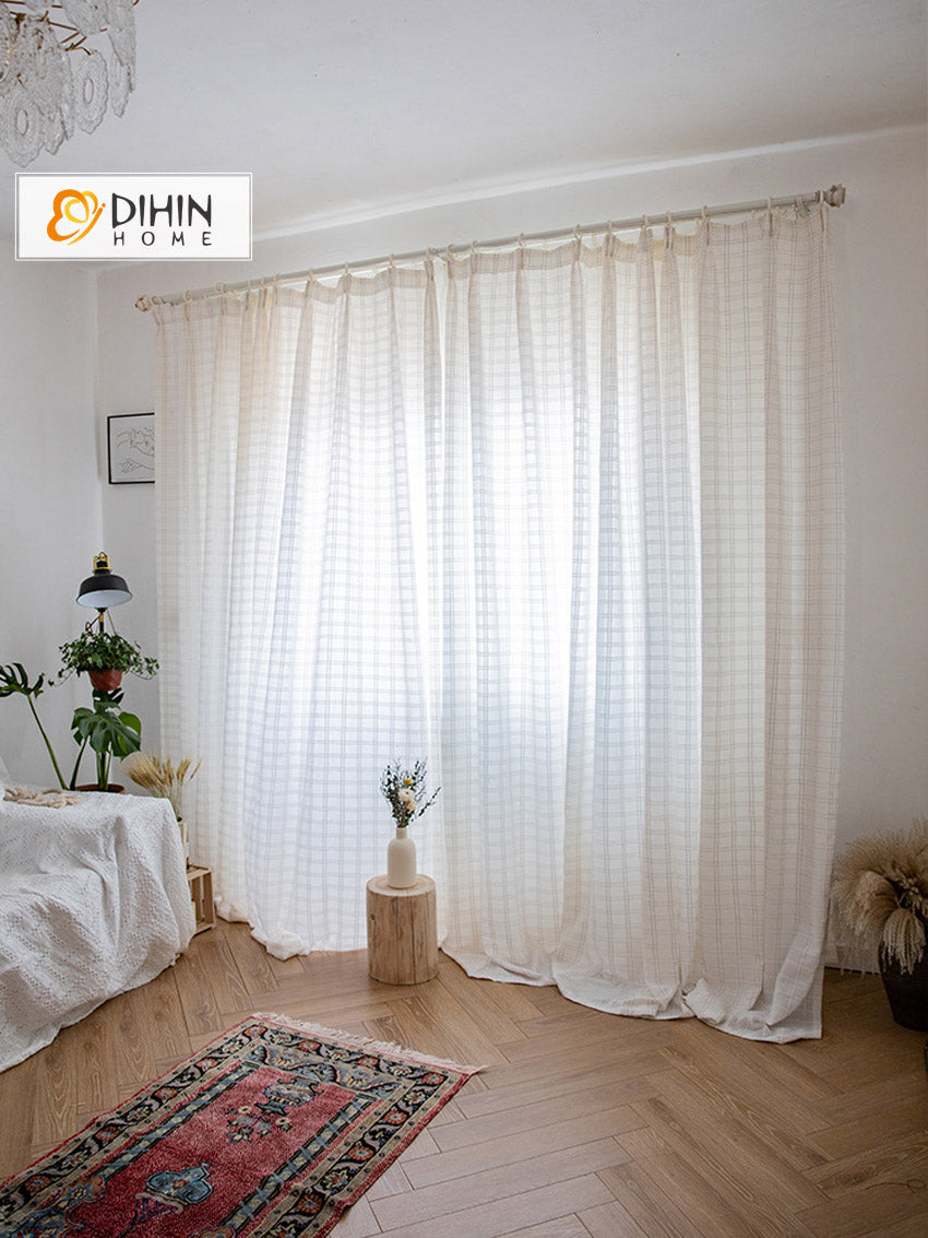 DIHIN HOME Modern Cotton Linen Plaid Sheer Curtains,Grommet Window Curtain for Living Room ,52x63-inch,1 Panel Roman Shades Curtains Window Blinds custom curtains blackout curtains curtains for living room sheer curtains curtain fabric linen curtains kitchen curtains velvet curtains pinch pleat curtains bay window curtains outdoor curtains pleated curtains floral curtains dining room curtains kitchen valances drapes for bedroom patio curtains nursery curtains grommet curtains