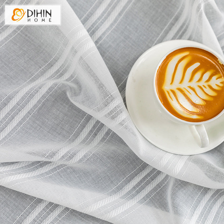 DIHIN HOME Modern Cotton Linen White Striped Sheer Curtain,Grommet Window Curtain for Living Room ,52x63-inch,1 Panel Roman Shades Curtains Window Blinds custom curtains blackout curtains curtains for living room sheer curtains curtain fabric linen curtains kitchen curtains velvet curtains pinch pleat curtains bay window curtains outdoor curtains pleated curtains floral curtains dining room curtains kitchen valances drapes for bedroom patio curtains nursery curtains grommet curtains
