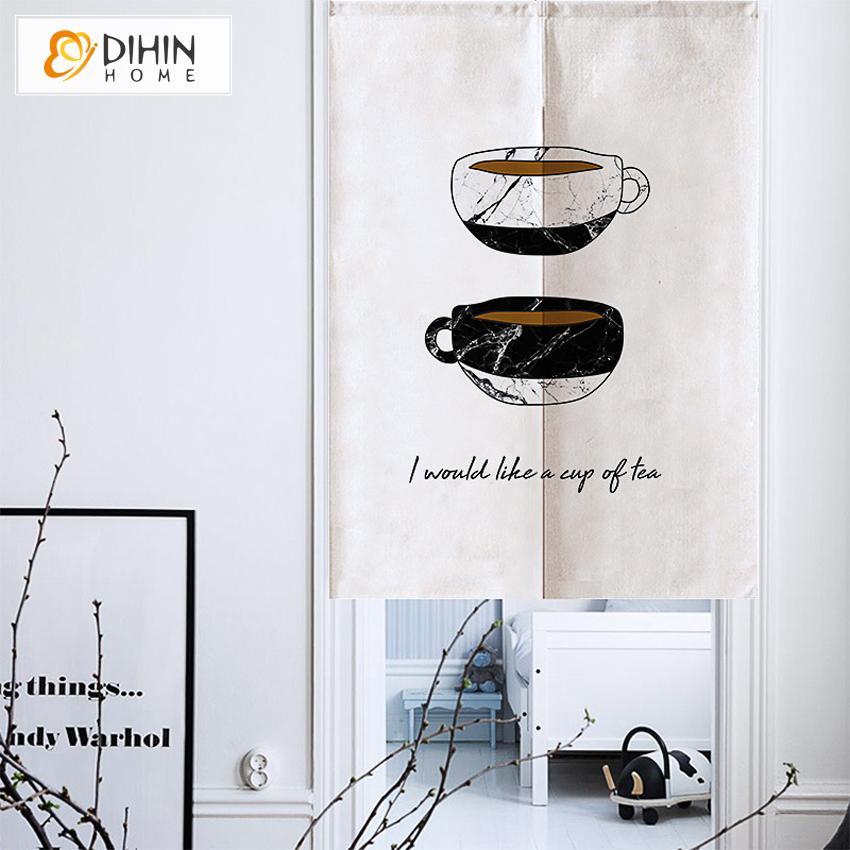 DIHIN HOME Modern Cup Tea Printed Japanese Noren Doorway Curtain Tapestry,Cotton Linen,Door Way Curtain Door Hanging Tapestry,33.5''Wx59''L,1 Panel Roman Shades Window Curtains Curtains Window Blinds Curtains Drapes linen drapery curtains and drapes windows drapes custom curtains blackout curtains curtains for living room window shades sheer curtains curtain fabric window treatments custom drapery