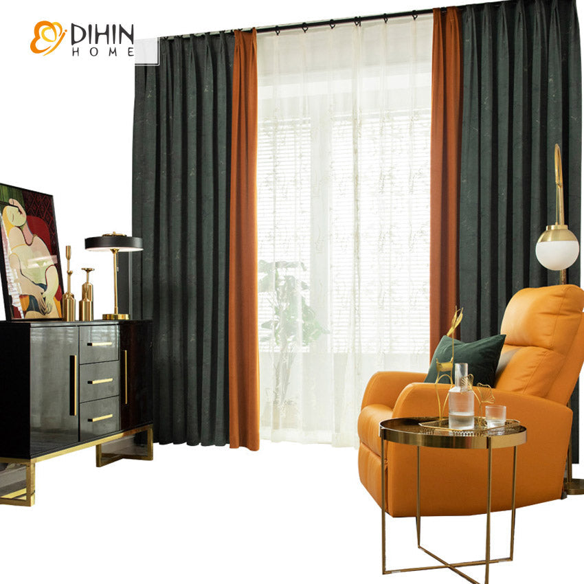 DIHIN HOME Modern Dark Green and Orange Embossed Curtains,Blackout Curtains Grommet Window Curtain for Living Room ,52x63-inch,1 Panel Roman Shades Curtains Window Blinds custom curtains blackout curtains curtains for living room sheer curtains curtain fabric linen curtains kitchen curtains velvet curtains pinch pleat curtains bay window curtains outdoor curtains pleated curtains floral curtains dining room curtains kitchen valances drapes for bedroom patio curtains nursery curtains grommet curtains