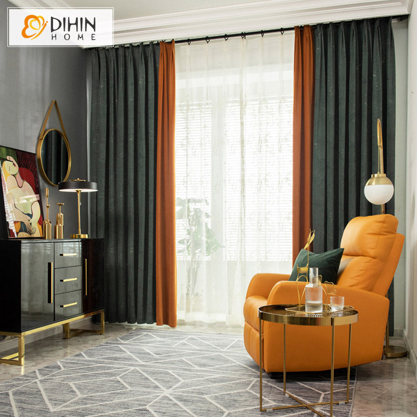 DIHIN HOME Modern Dark Green and Orange Embossed Curtains,Blackout Curtains Grommet Window Curtain for Living Room ,52x63-inch,1 Panel Roman Shades Curtains Window Blinds custom curtains blackout curtains curtains for living room sheer curtains curtain fabric linen curtains kitchen curtains velvet curtains pinch pleat curtains bay window curtains outdoor curtains pleated curtains floral curtains dining room curtains kitchen valances drapes for bedroom patio curtains nursery curtains grommet curtains