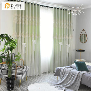 DIHIN HOME Modern Double Layer White Bow Clasp Green Curtain With White Lace,Blackout Curtains Grommet Window Curtain for Living Room ,52x84-inch,1 Panel Roman Shades Curtains Window Blinds custom curtains blackout curtains curtains for living room sheer curtains curtain fabric linen curtains kitchen curtains velvet curtains pinch pleat curtains bay window curtains outdoor curtains pleated curtains floral curtains dining room curtains kitchen valances drapes for bedroom patio curtains nursery curtains gromm