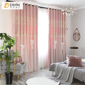 DIHIN HOME Modern Double Layer White Bow Clasp Pink Curtain With White Lace,Blackout Curtains Grommet Window Curtain for Living Room ,52x84-inch,1 Panel Roman Shades Curtains Window Blinds custom curtains blackout curtains curtains for living room sheer curtains curtain fabric linen curtains kitchen curtains velvet curtains pinch pleat curtains bay window curtains outdoor curtains pleated curtains floral curtains dining room curtains kitchen valances drapes for bedroom patio curtains nursery curtains gromme