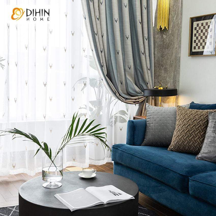DIHIN HOME Modern Embroidered Elk Spliced Curtains，Blackout Grommet Window Curtain for Living Room ,52x63-inch,1 Panel Roman Shades Curtains Window Blinds custom curtains blackout curtains curtains for living room sheer curtains curtain fabric linen curtains kitchen curtains velvet curtains pinch pleat curtains bay window curtains outdoor curtains pleated curtains floral curtains dining room curtains kitchen valances drapes for bedroom patio curtains nursery curtains grommet curtains
