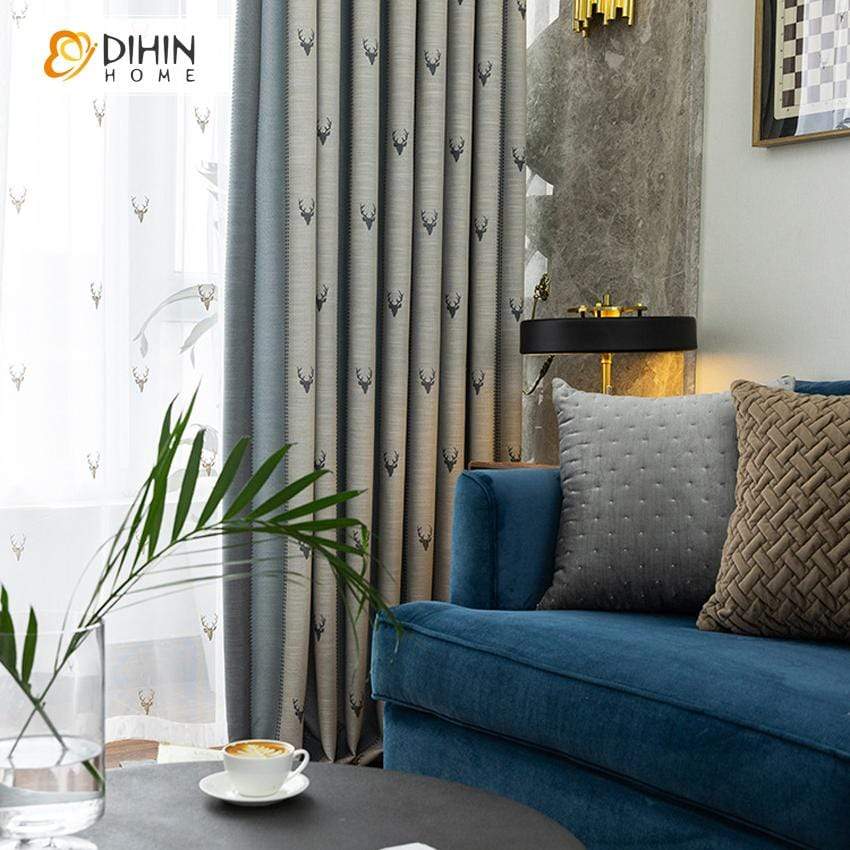 DIHIN HOME Modern Embroidered Elk Spliced Curtains，Blackout Grommet Window Curtain for Living Room ,52x63-inch,1 Panel Roman Shades Curtains Window Blinds custom curtains blackout curtains curtains for living room sheer curtains curtain fabric linen curtains kitchen curtains velvet curtains pinch pleat curtains bay window curtains outdoor curtains pleated curtains floral curtains dining room curtains kitchen valances drapes for bedroom patio curtains nursery curtains grommet curtains