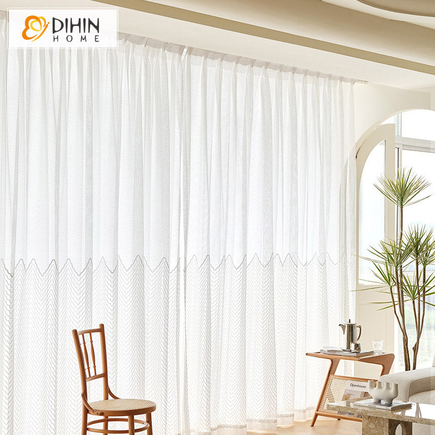 DIHIN HOME Modern Embroidered Sheer Curtains,Grommet Window Curtain for Living Room ,52x63-inch,1 Panel Roman Shades Curtains Window Blinds custom curtains blackout curtains curtains for living room sheer curtains curtain fabric linen curtains kitchen curtains velvet curtains pinch pleat curtains bay window curtains outdoor curtains pleated curtains floral curtains dining room curtains kitchen valances drapes for bedroom patio curtains nursery curtains grommet curtains