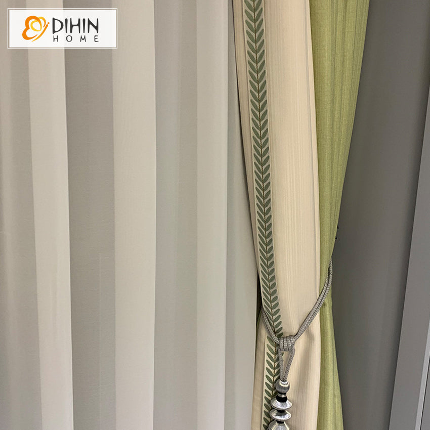 DIHIN HOME Modern Fashion Green Beige Fabric With Lace,Blackout Grommet Window Curtain for Living Room ,52x63-inch,1 Panel Roman Shades Curtains Window Blinds custom curtains blackout curtains curtains for living room sheer curtains curtain fabric linen curtains kitchen curtains velvet curtains pinch pleat curtains bay window curtains outdoor curtains pleated curtains floral curtains dining room curtains kitchen valances drapes for bedroom patio curtains nursery curtains grommet curtains