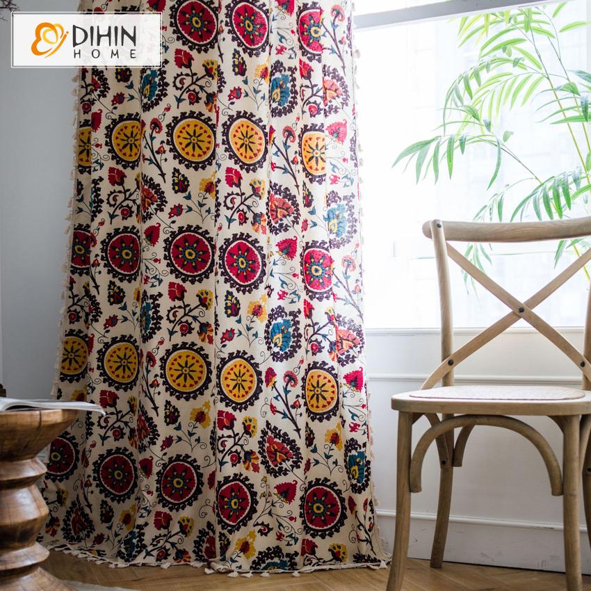 DIHIN HOME Modern Fashion National Style Curtains With Lace ,Blackout Grommet Window Curtain for Living Room ,52x63-inch,1 Panel Roman Shades Curtains Window Blinds custom curtains blackout curtains curtains for living room sheer curtains curtain fabric linen curtains kitchen curtains velvet curtains pinch pleat curtains bay window curtains outdoor curtains pleated curtains floral curtains dining room curtains kitchen valances drapes for bedroom patio curtains nursery curtains grommet curtains