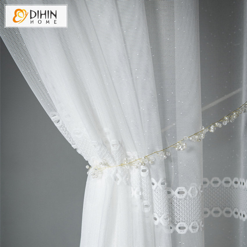 DIHIN HOME Modern Fashion White Embroidered Sheer Curtain,Grommet Window Curtain for Living Room,52x63-inch,1 Panel Roman Shades Curtains Window Blinds custom curtains blackout curtains curtains for living room sheer curtains curtain fabric linen curtains kitchen curtains velvet curtains pinch pleat curtains bay window curtains outdoor curtains pleated curtains floral curtains dining room curtains kitchen valances drapes for bedroom patio curtains nursery curtains grommet curtains
