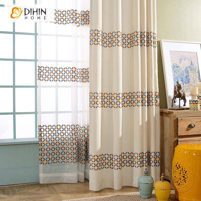 DIHIN HOME Modern Geometric Bar Embroidered Curtain,Blackout Curtains Grommet Window Curtain for Living Room ,52x84-inch,1 Panel Curtains custom curtains blackout curtains curtains for living room curtain fabric linen curtains