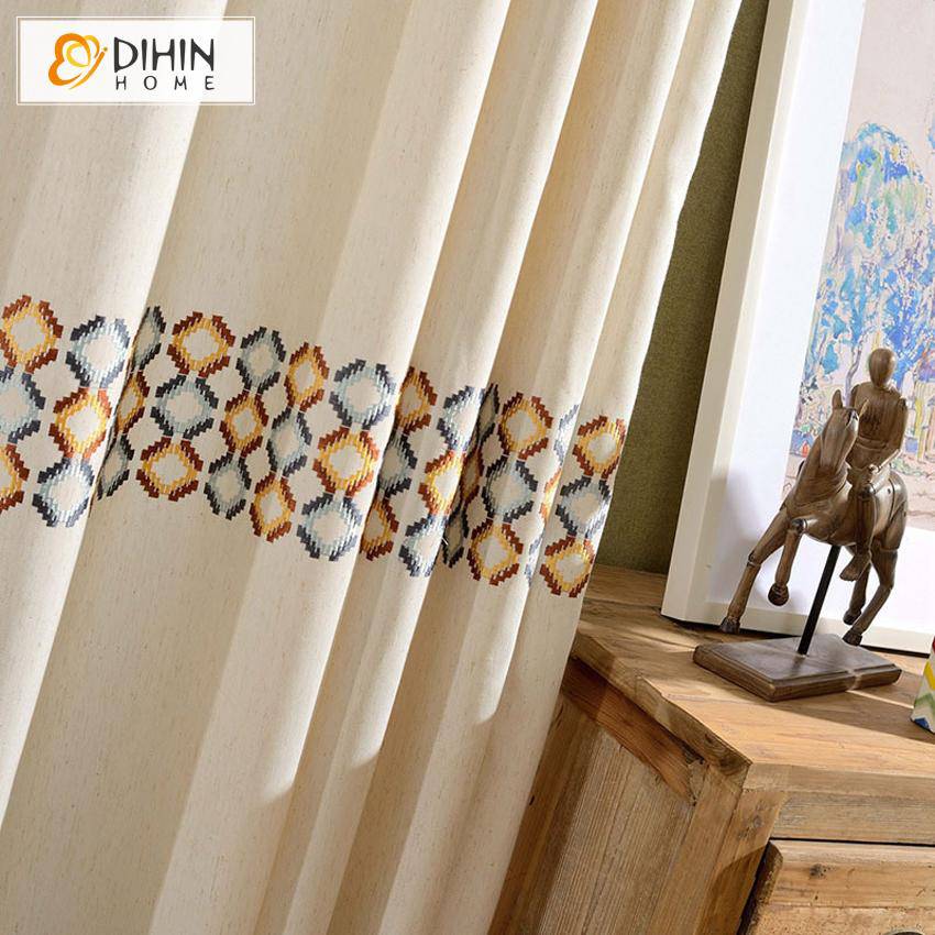 DIHIN HOME Modern Geometric Bar Embroidered Curtain,Blackout Curtains Grommet Window Curtain for Living Room ,52x84-inch,1 Panel Curtains custom curtains blackout curtains curtains for living room curtain fabric linen curtains
