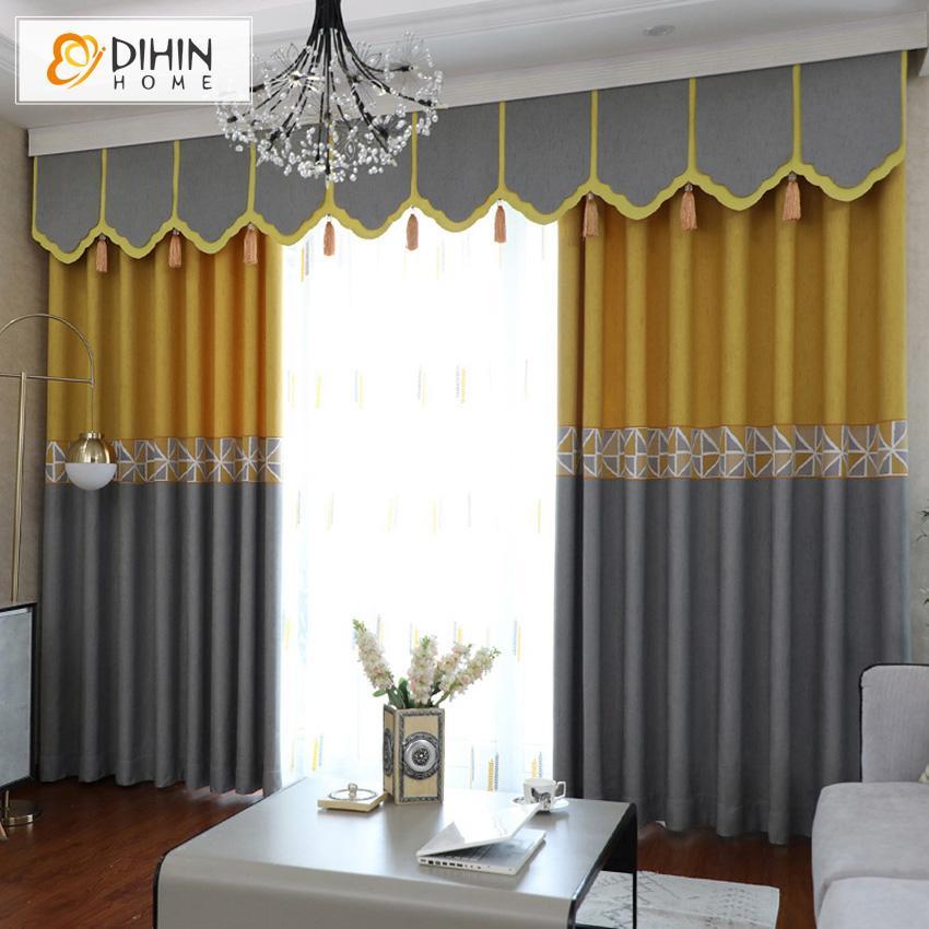 DIHIN HOME Modern Geometric Grey and Yellow Printed Curtain With Valance ,Blackout Curtains Grommet Window Curtain for Living Room ,52x84-inch,1 Panel Roman Shades Window Curtains Curtains Window Blinds Curtains Drapes linen drapery curtains and drapes windows drapes custom curtains blackout curtains curtains for living room window shades sheer curtains curtain fabric window treatments custom drapery