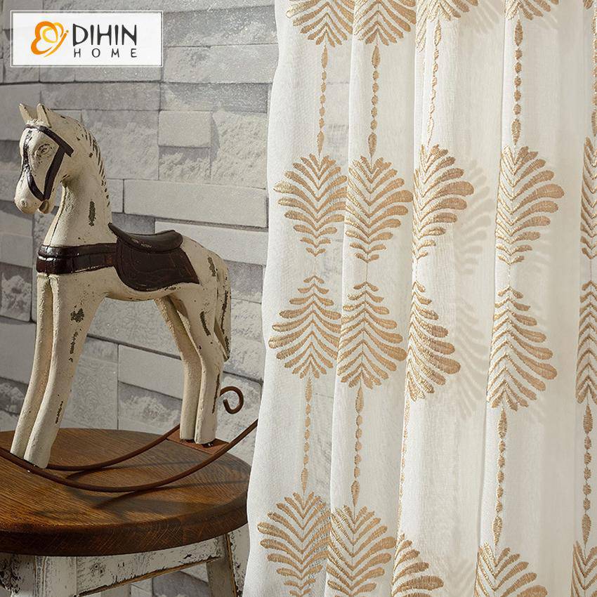 DIHIN HOME Modern Geometry Leaves Cotton Lineng Sheer Curtain,Grommet Window Curtain for Living Room ,52x63-inch,1 Panel Roman Shades Curtains Window Blinds custom curtains blackout curtains curtains for living room sheer curtains curtain fabric linen curtains kitchen curtains velvet curtains pinch pleat curtains bay window curtains outdoor curtains pleated curtains floral curtains dining room curtains kitchen valances drapes for bedroom patio curtains nursery curtains grommet curtains