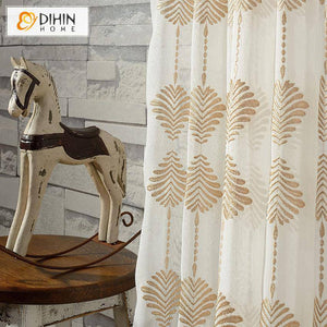 DIHIN HOME Modern Geometry Leaves Cotton Lineng Sheer Curtain,Grommet Window Curtain for Living Room ,52x63-inch,1 Panel Roman Shades Curtains Window Blinds custom curtains blackout curtains curtains for living room sheer curtains curtain fabric linen curtains kitchen curtains velvet curtains pinch pleat curtains bay window curtains outdoor curtains pleated curtains floral curtains dining room curtains kitchen valances drapes for bedroom patio curtains nursery curtains grommet curtains