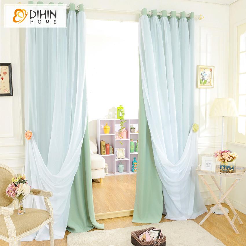 DIHIN HOME Modern Green Color Customized Curtains With White Sheer Curtain Totgether,Blackout Grommet Window Curtain for Living Room ,52x63-inch,1 Panel Roman Shades Window Curtains Curtains Window Blinds Curtains Drapes linen drapery curtains and drapes windows drapes custom curtains blackout curtains curtains for living room window shades sheer curtains curtain fabric window treatments custom drapery