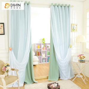 DIHIN HOME Modern Green Color Customized Curtains With White Sheer Curtain Totgether,Blackout Grommet Window Curtain for Living Room ,52x63-inch,1 Panel Roman Shades Window Curtains Curtains Window Blinds Curtains Drapes linen drapery curtains and drapes windows drapes custom curtains blackout curtains curtains for living room window shades sheer curtains curtain fabric window treatments custom drapery