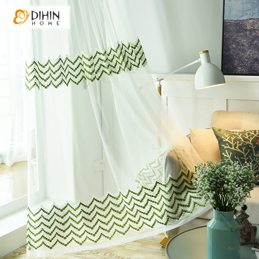 DIHIN HOME Modern Green Cotton Linen,Sheer Curtain,Grommet Window Curtain for Living Room ,52x63-inch,1 Panel Curtains custom curtains blackout curtains curtains for living room curtain fabric linen curtains