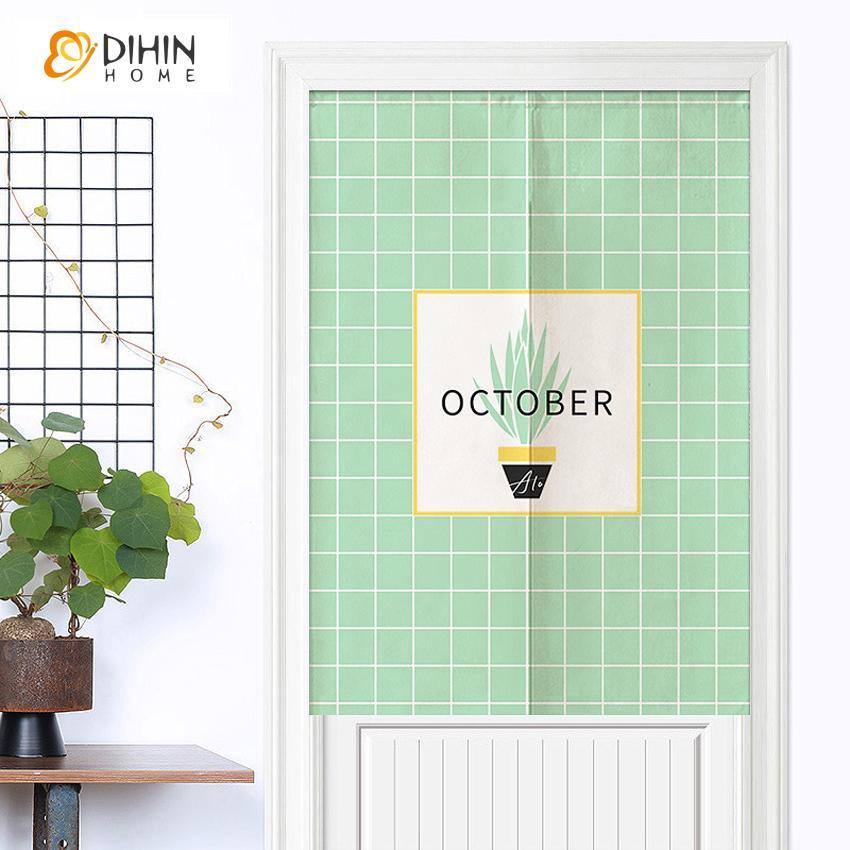 DIHIN HOME Modern Green Plaid Printed Japanese Noren Doorway Curtain Tapestry,Cotton Linen,Door Way Curtain Door Hanging Tapestry,33.5''Wx59''L,1 Panel Roman Shades Window Curtains Curtains Window Blinds Curtains Drapes linen drapery curtains and drapes windows drapes custom curtains blackout curtains curtains for living room window shades sheer curtains curtain fabric window treatments custom drapery