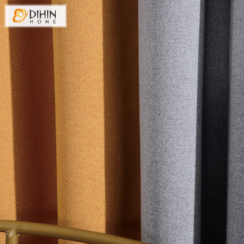 DIHIN HOME Modern Grey and Orange Cotton Linen,Blackout Curtains Grommet Window Curtain for Living Room,52x63-inch,1 Panel Roman Shades Window Curtains Curtains Window Blinds Curtains Drapes linen drapery curtains and drapes windows drapes custom curtains blackout curtains curtains for living room window shades sheer curtains curtain fabric window treatments custom drapery